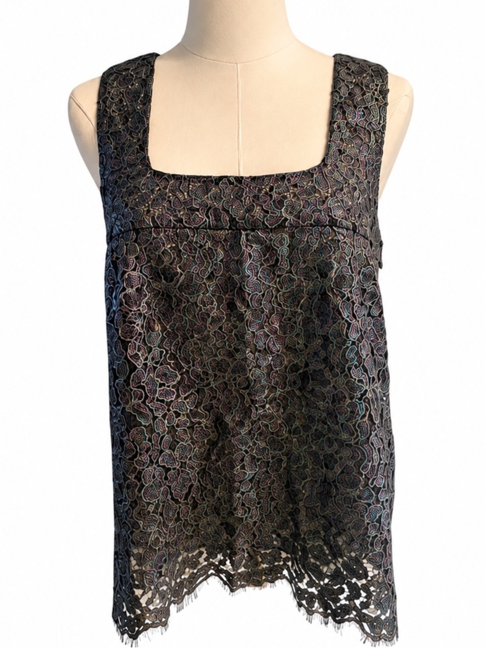 CHANEL Black Iridescent Lace Tank Top
